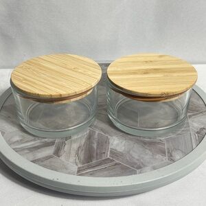 Material Kitchen Glass Canister Set of 2 w Bamboo Lids 10oz New